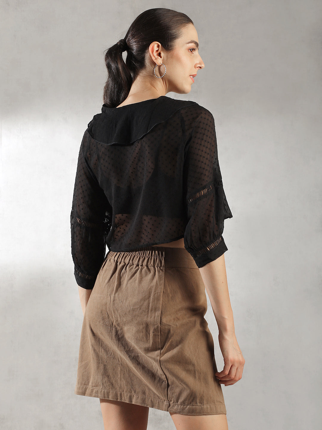 Women Sheer Black  Crop Top