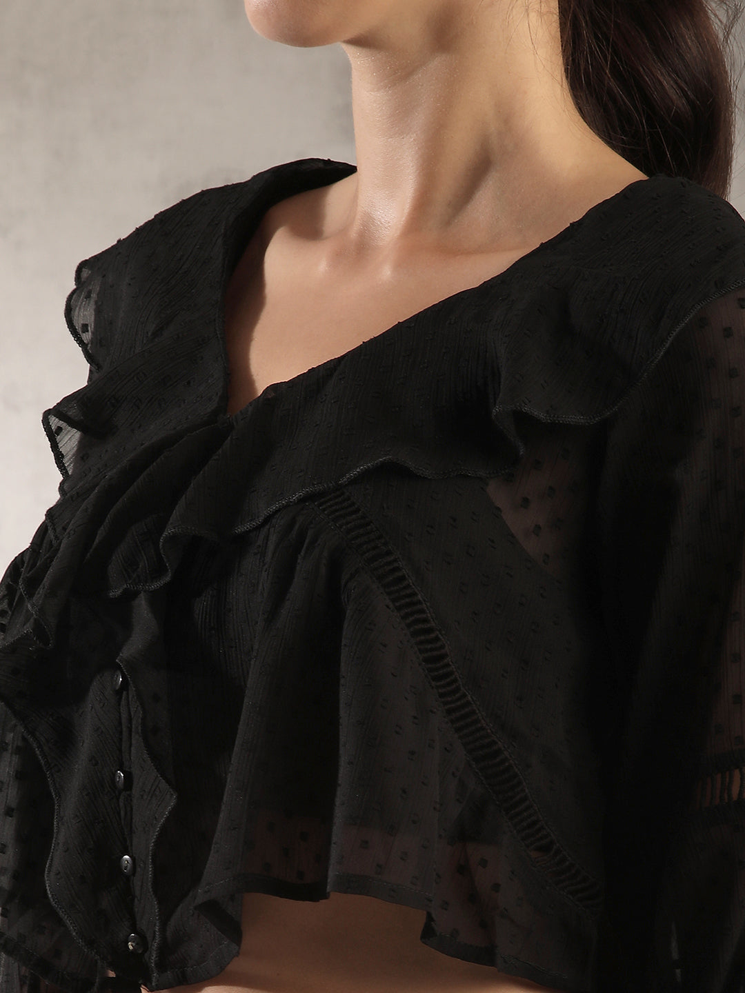 Women Sheer Black  Crop Top