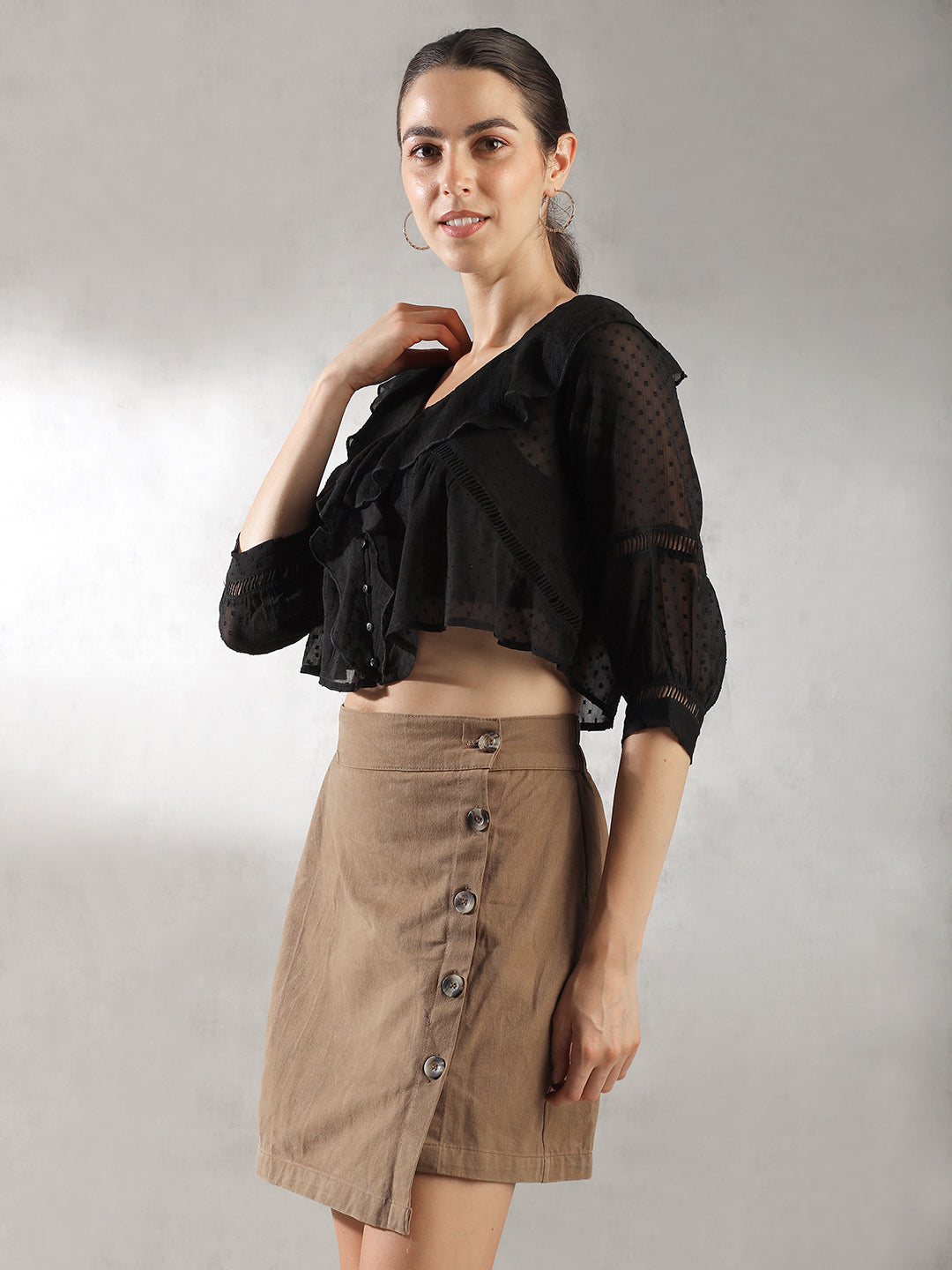 Women Sheer Black  Crop Top