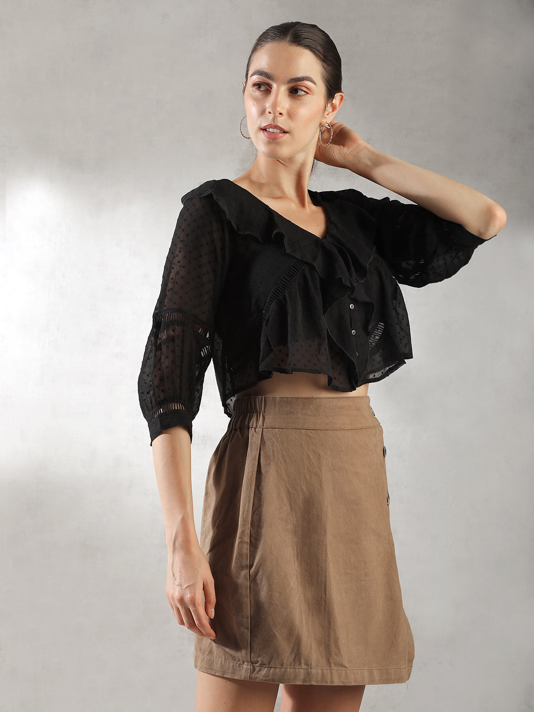 Women Sheer Black  Crop Top