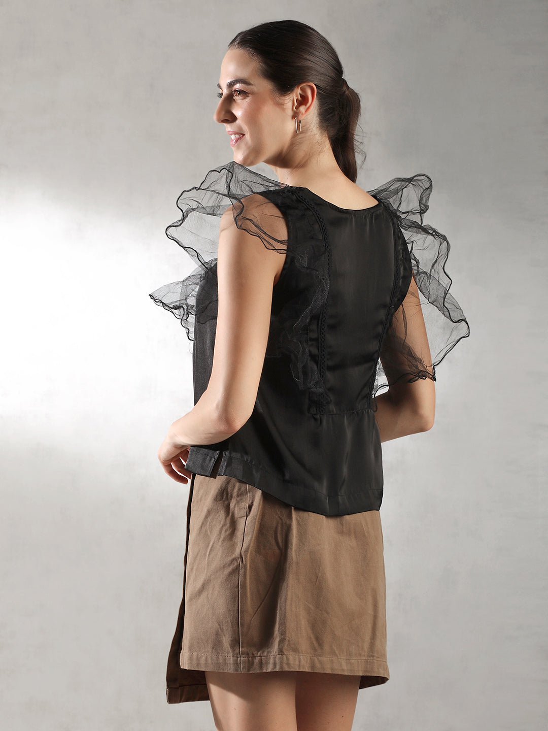 Women Black Fairy Sleeves Top