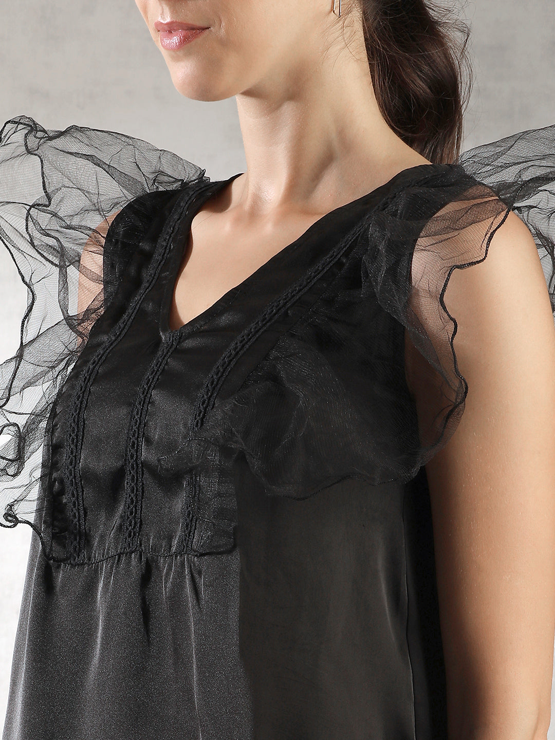 Women Black Fairy Sleeves Top