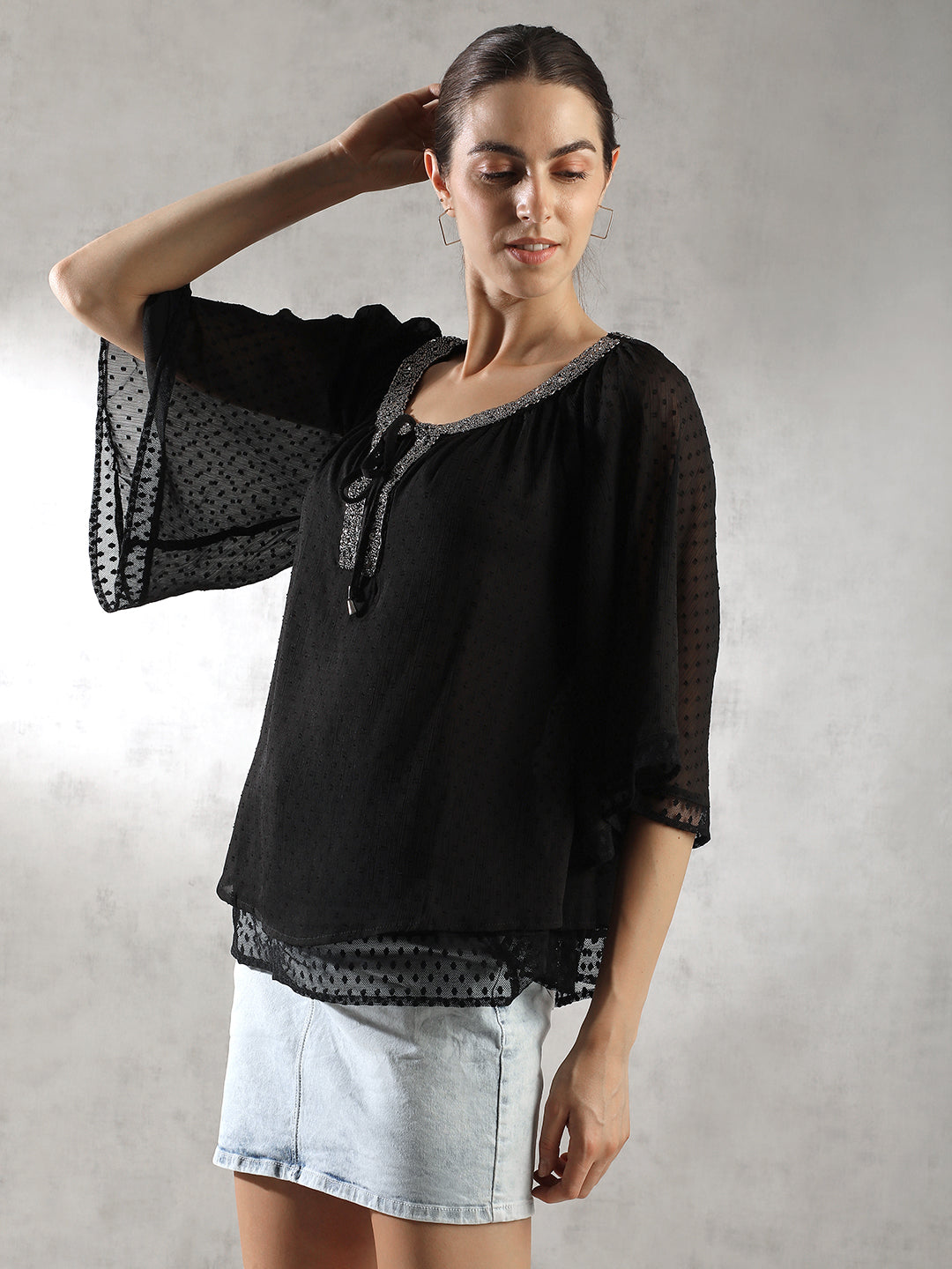 Women Black A-Line Top