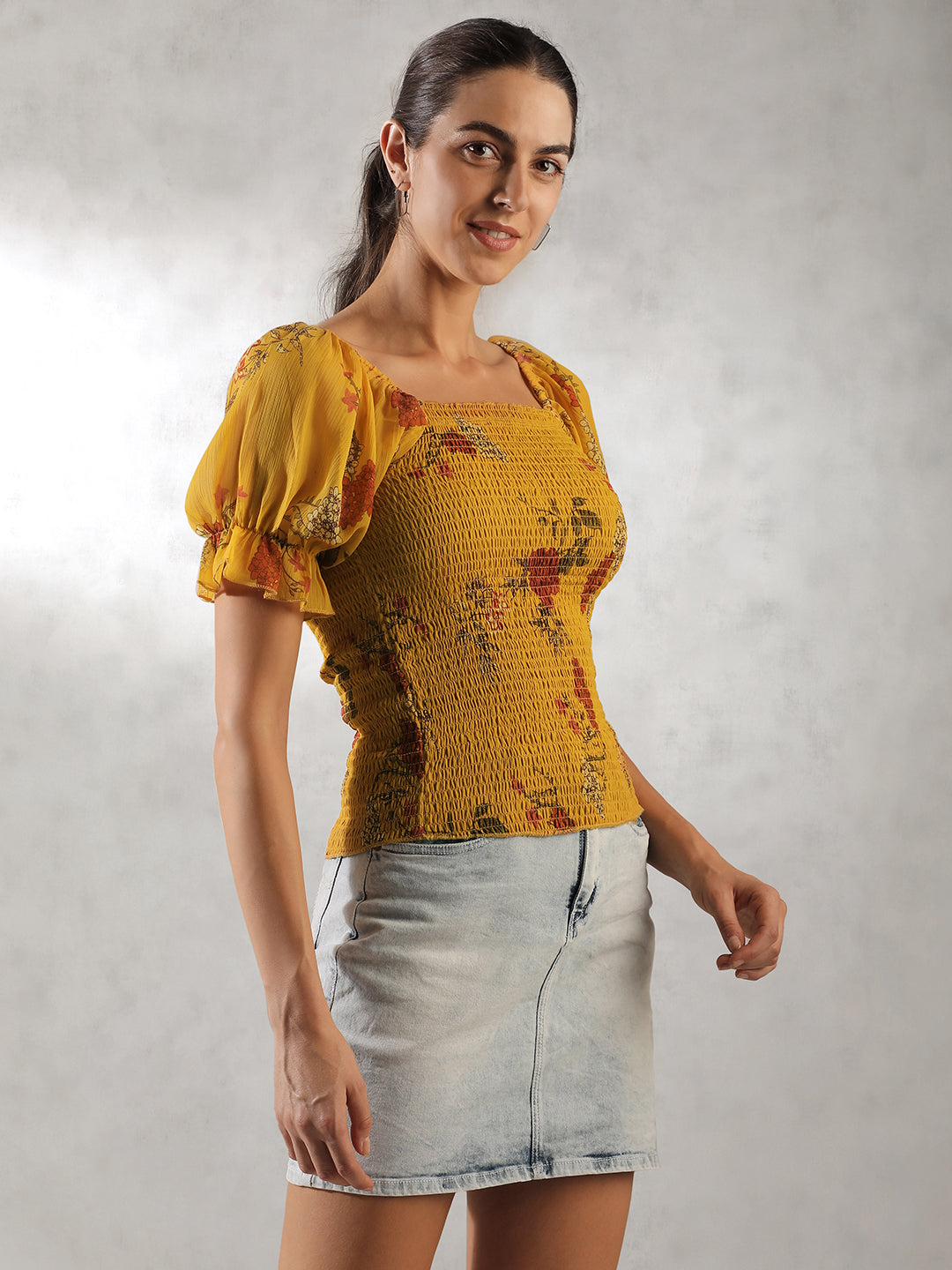 Women Yellow Fitted Top