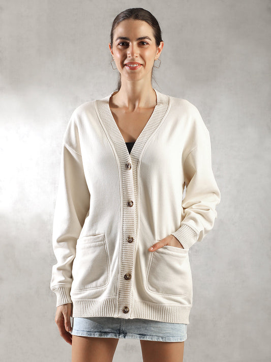 Women Off-White Oversize Cardigan