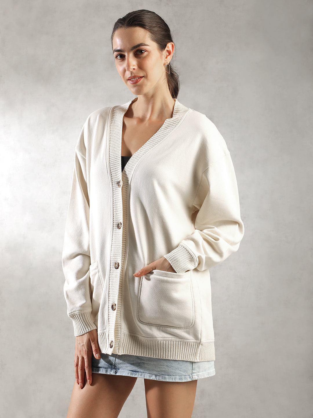 Women Off-White Oversize Cardigan