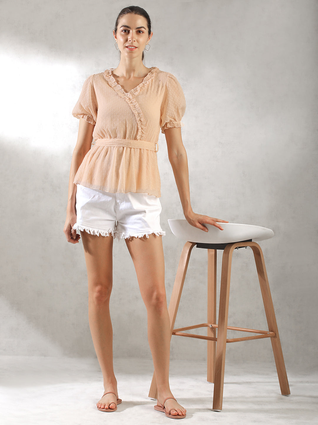 Women Peach Waist Belt Top