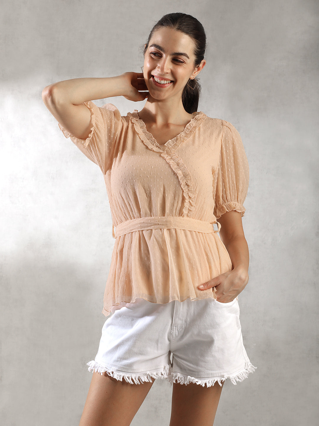 Women Peach Waist Belt Top