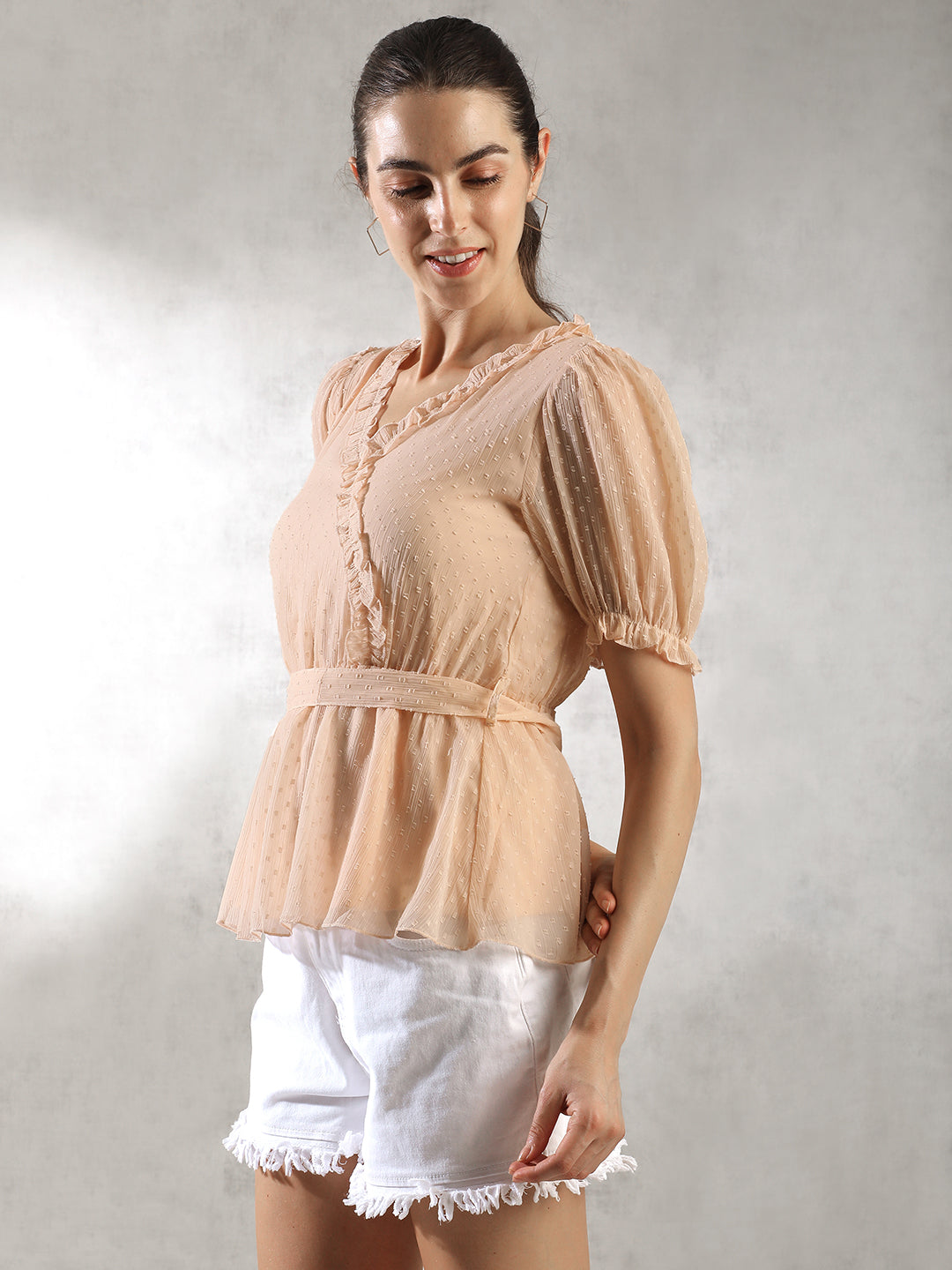 Women Peach Waist Belt Top