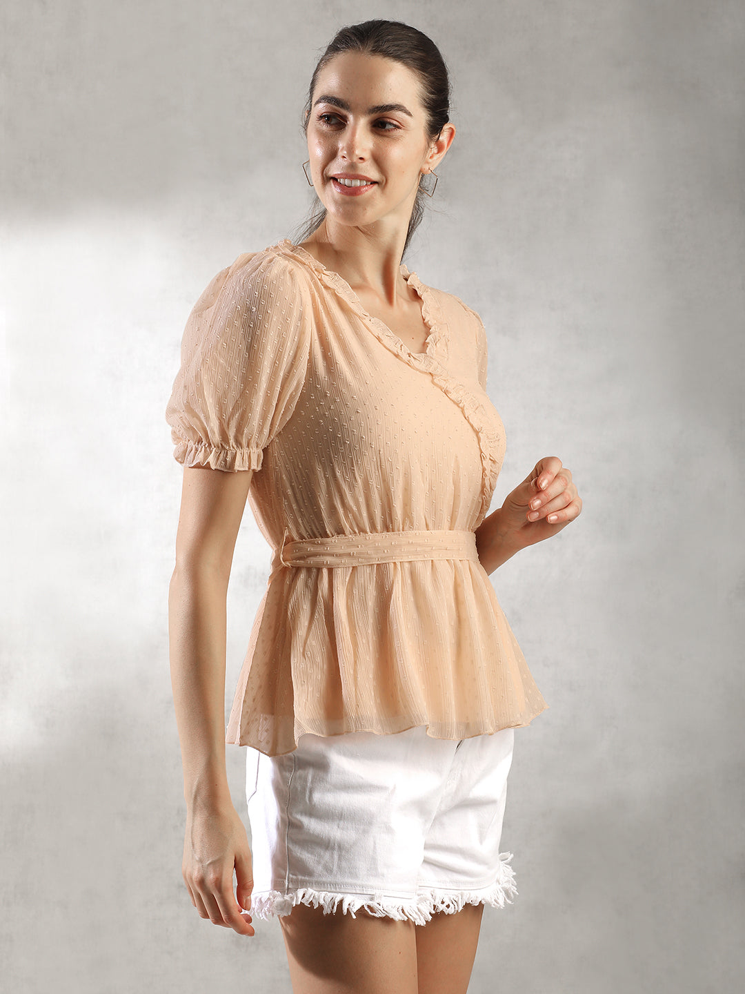 Women Peach Waist Belt Top