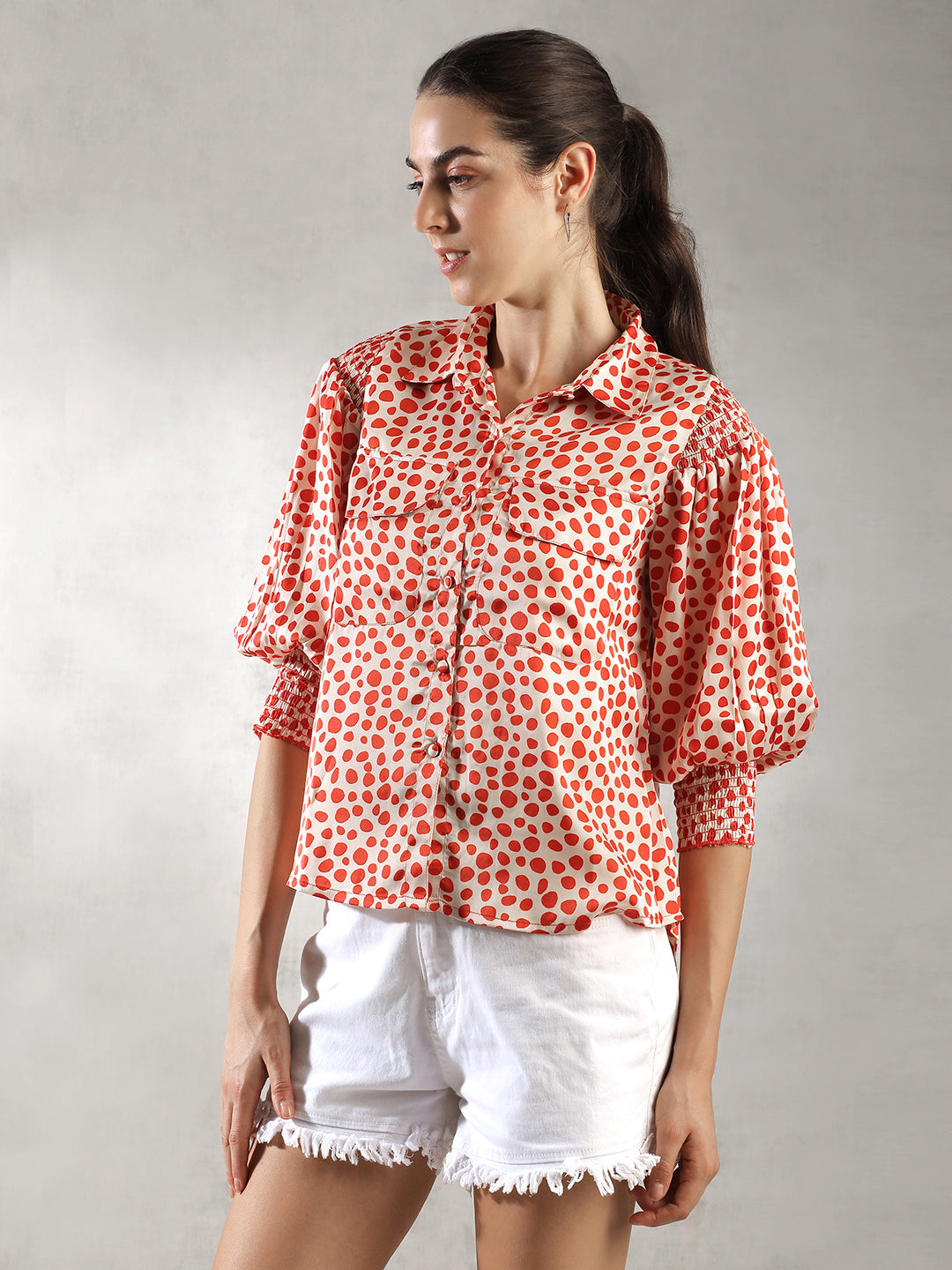 Women Orange Printed Casual Top