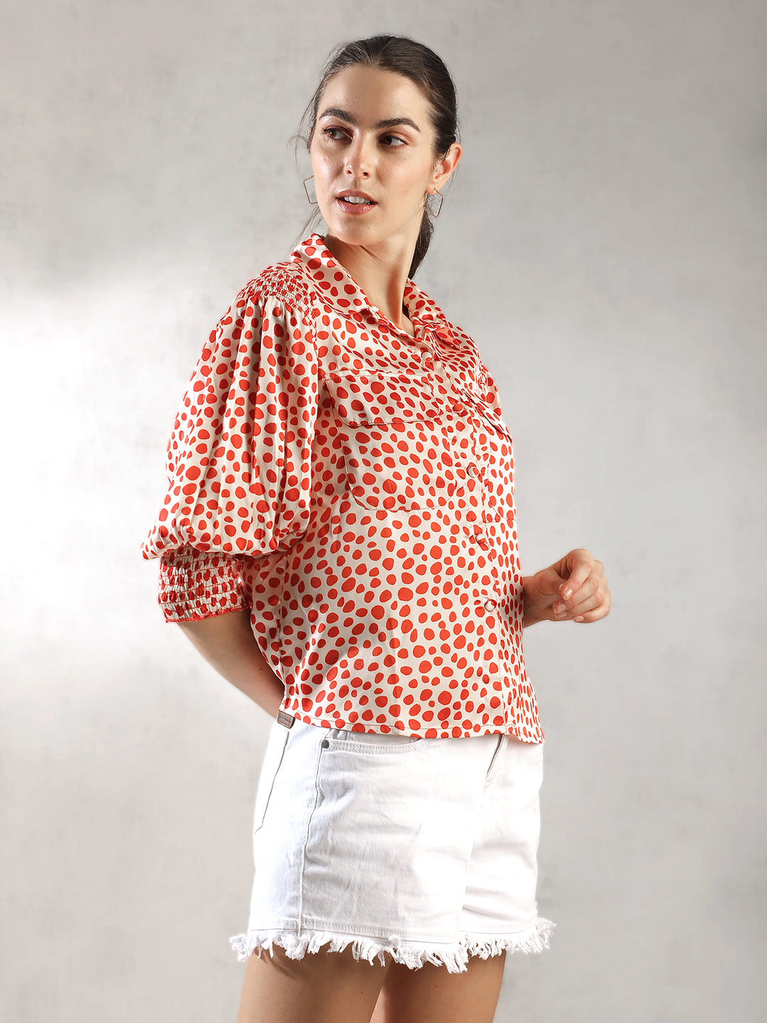 Women Orange Printed Casual Top