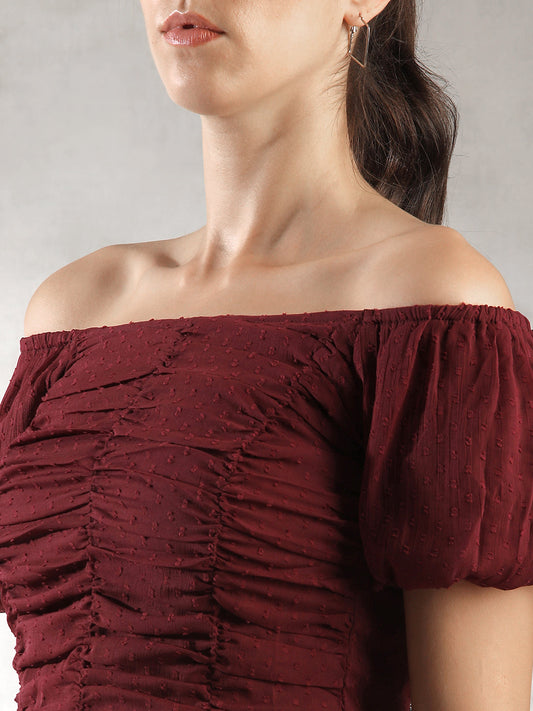 Women Maroon Fitted Crop Top