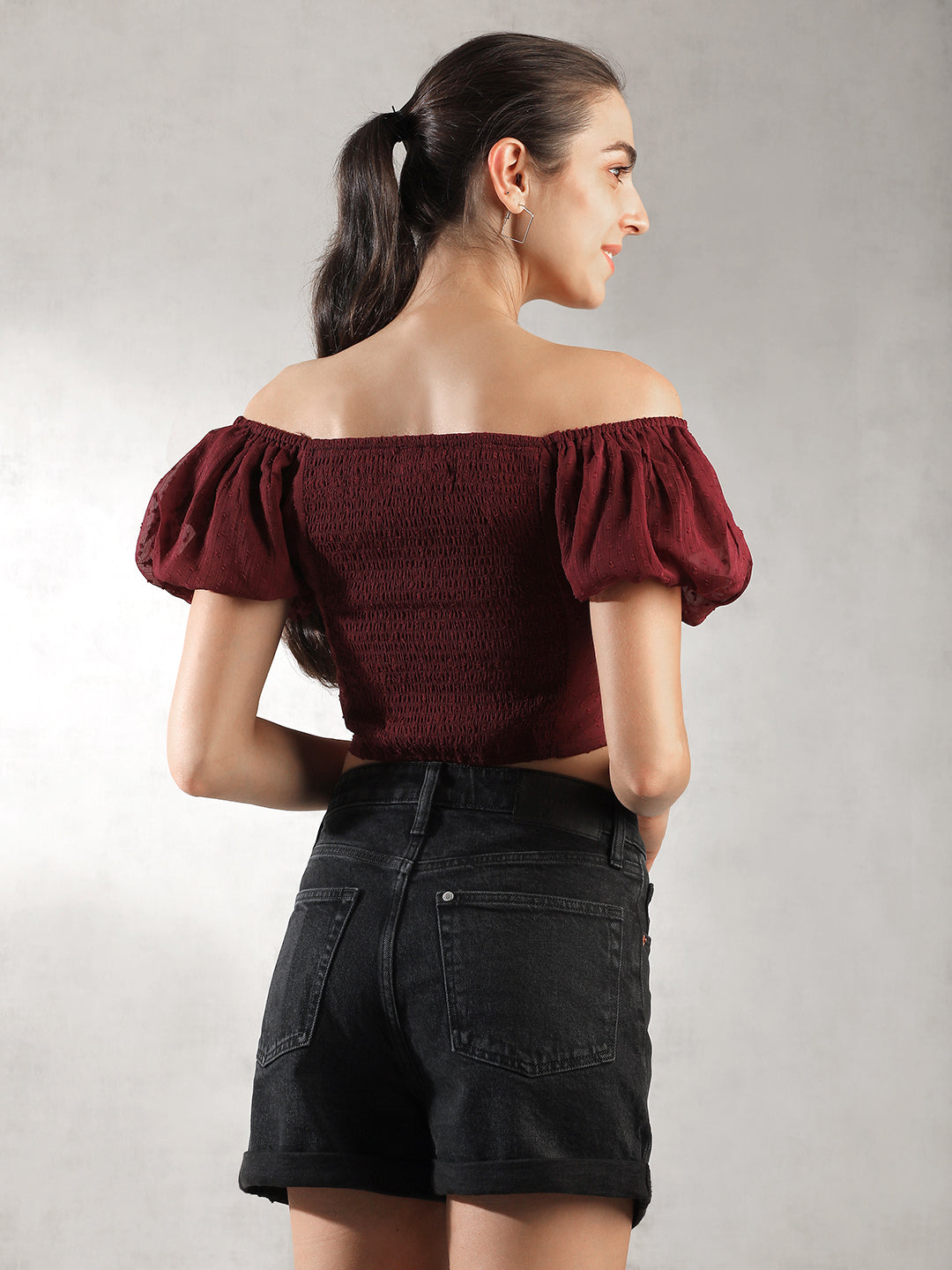 Women Maroon Fitted Crop Top