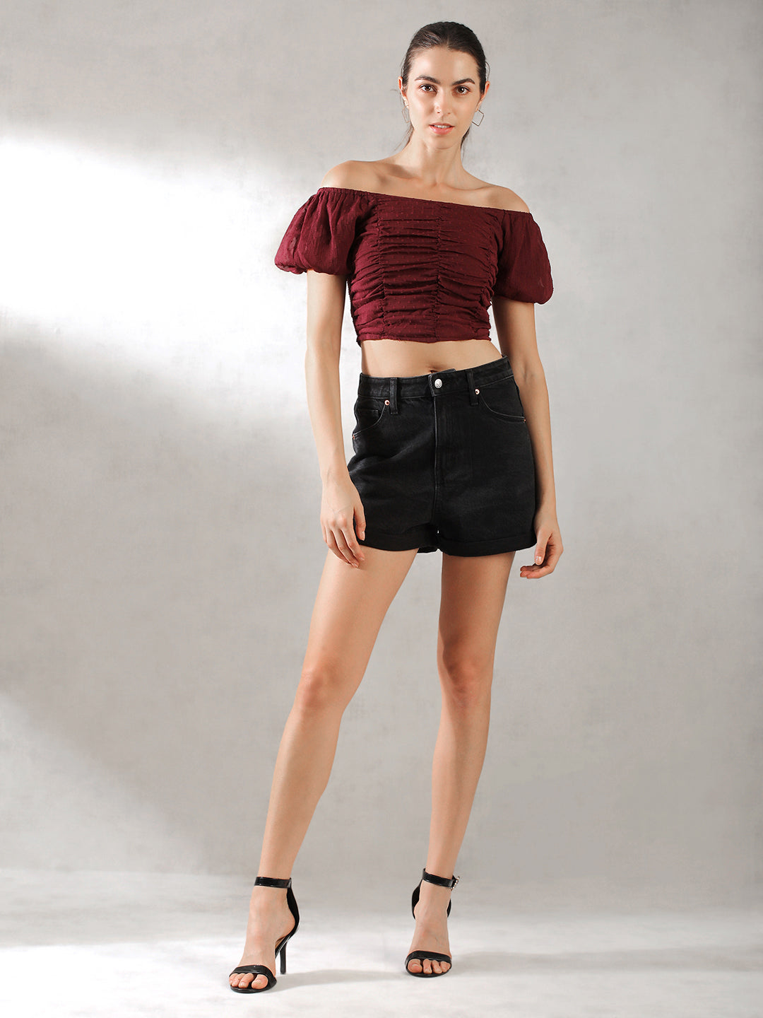 Women Maroon Fitted Crop Top