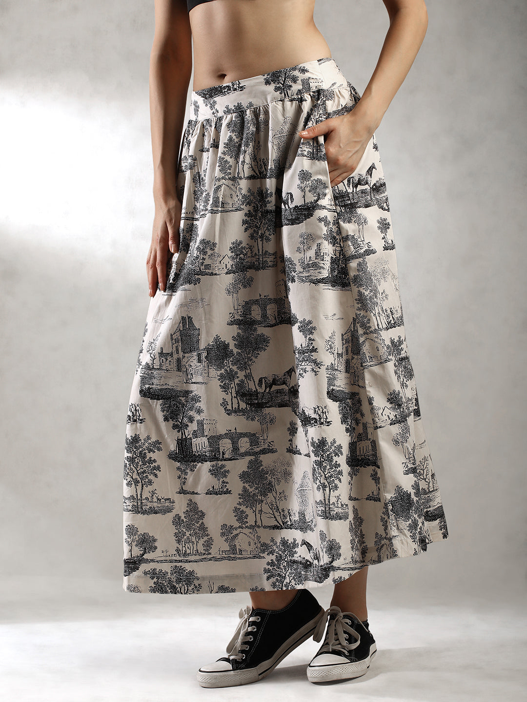 Women White Printed Chic Skirt
