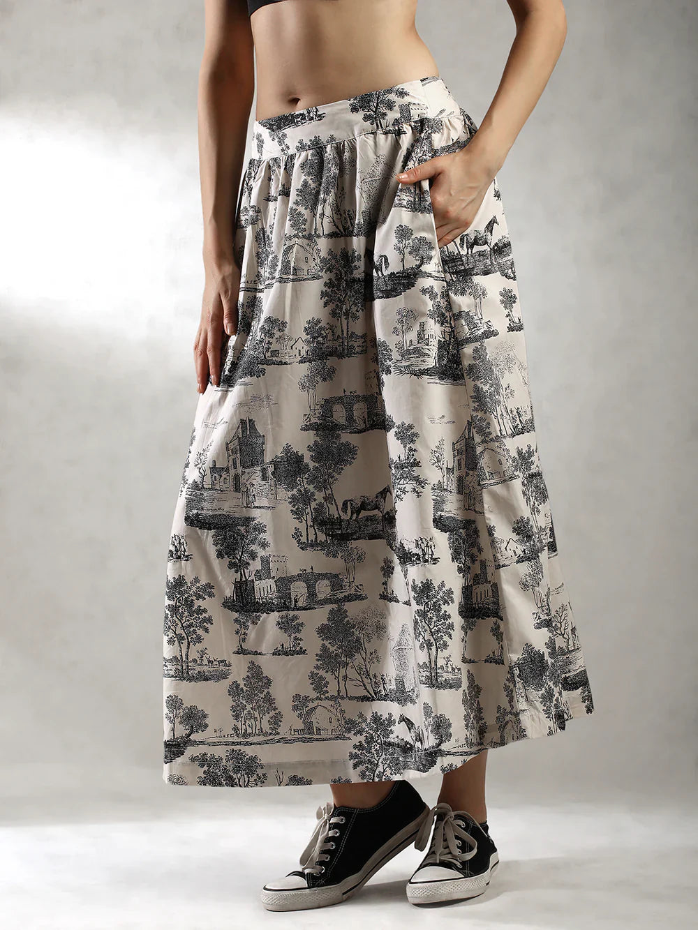 Women White Printed Chic Skirt
