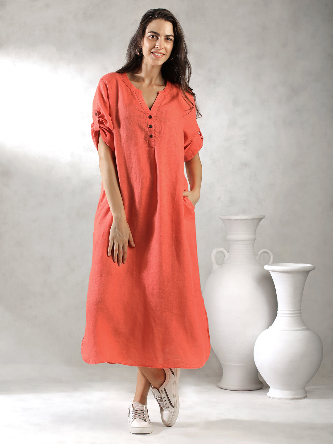Women Orange Oversize Maxi Dress
