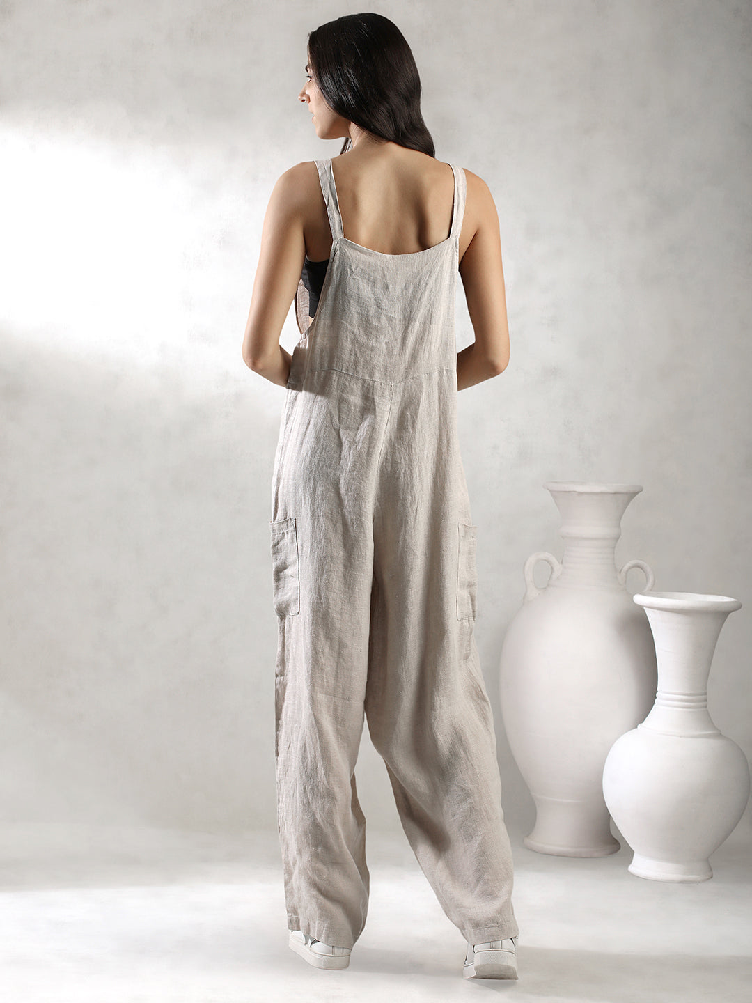 Women Grey Comfort Fit Linen Jumpsuit
