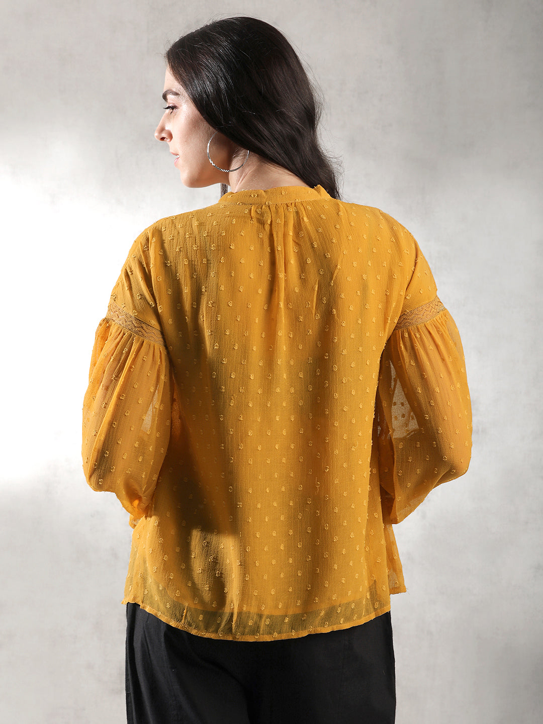 Women Mustard Self Design Textured Top