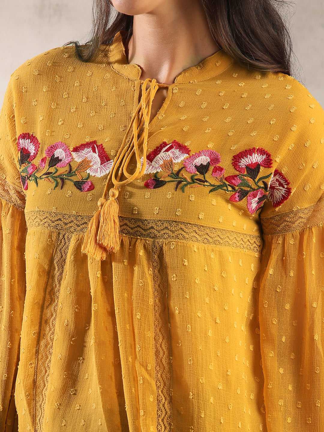 Women Mustard Self Design Textured Top