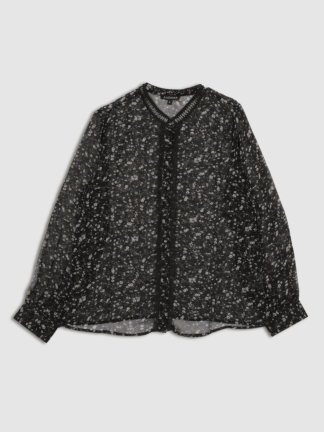Women Black Printed Sheer Top