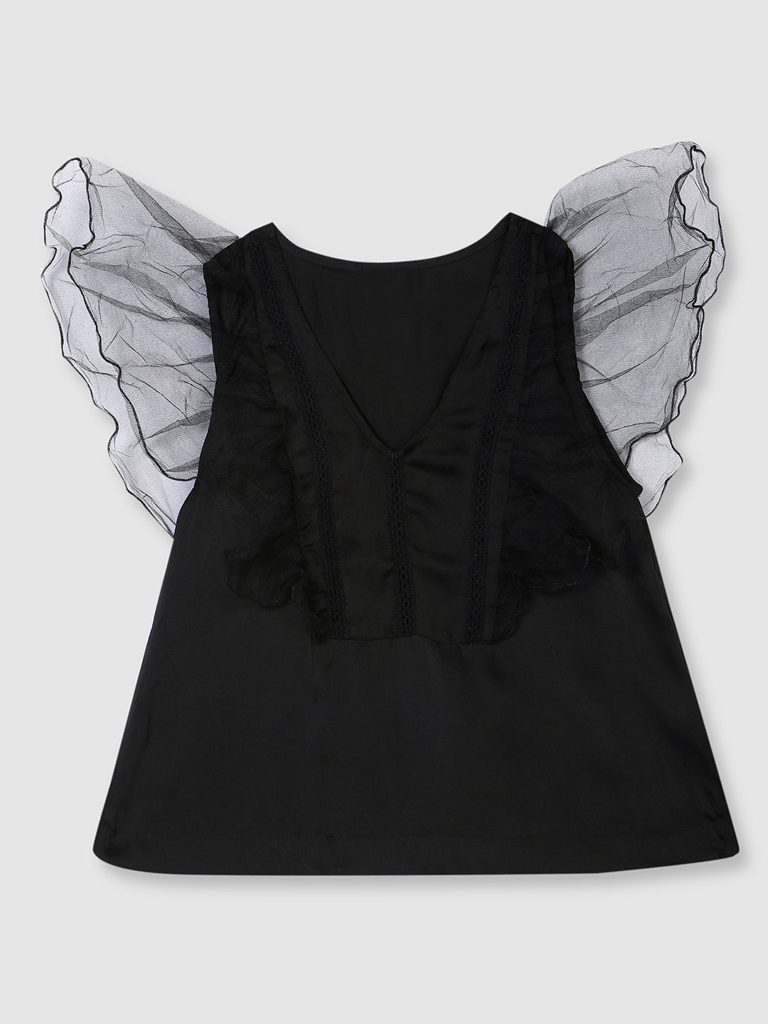 Women Black Fairy Sleeves Top