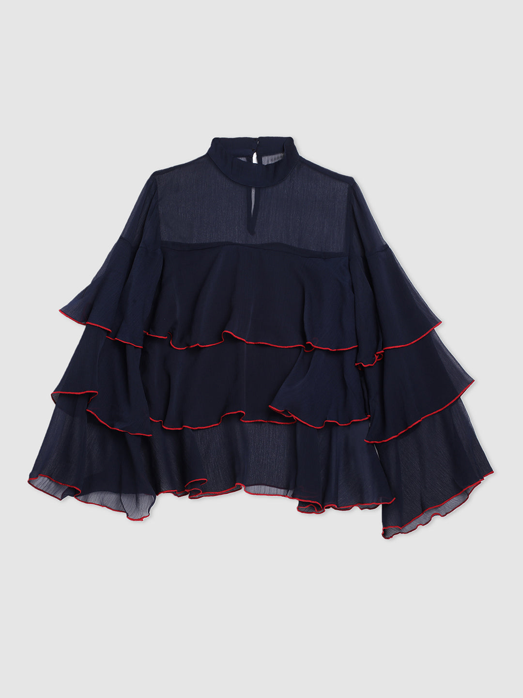 Women Navy Sheer Layers Top