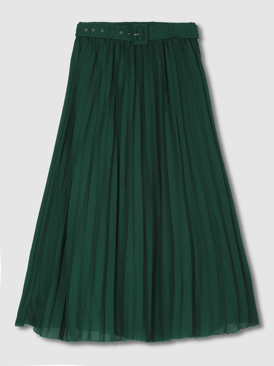 Women Green Pleated A-Line Skirt