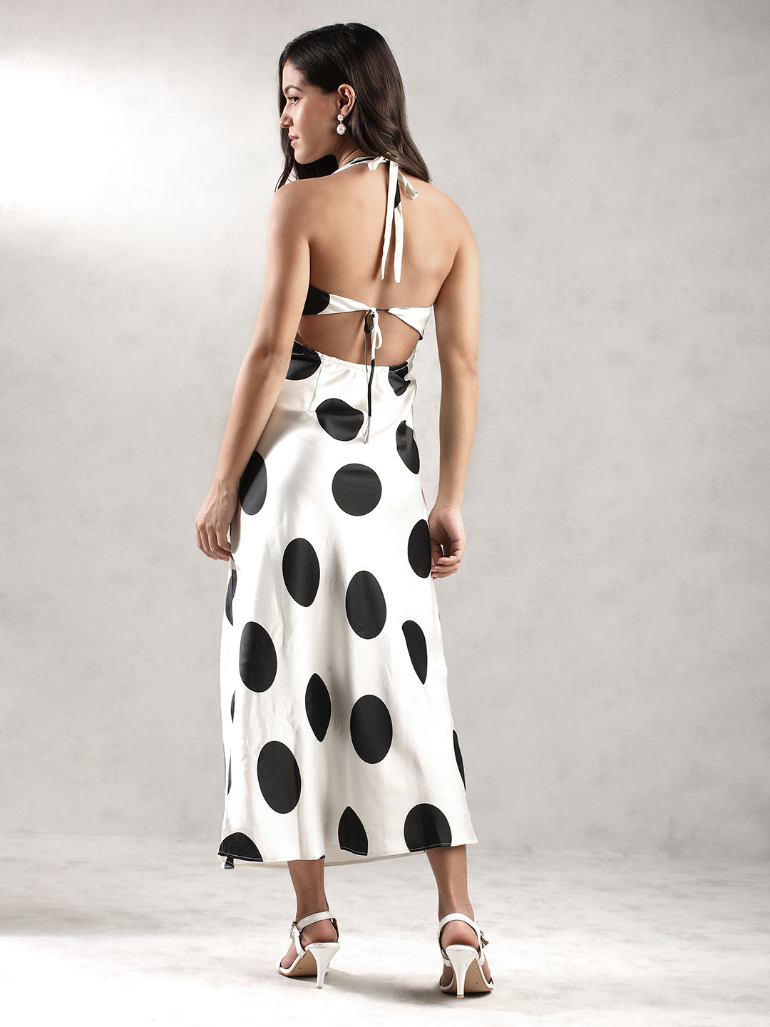 Women Cream Polka Dot Maxi Dress
