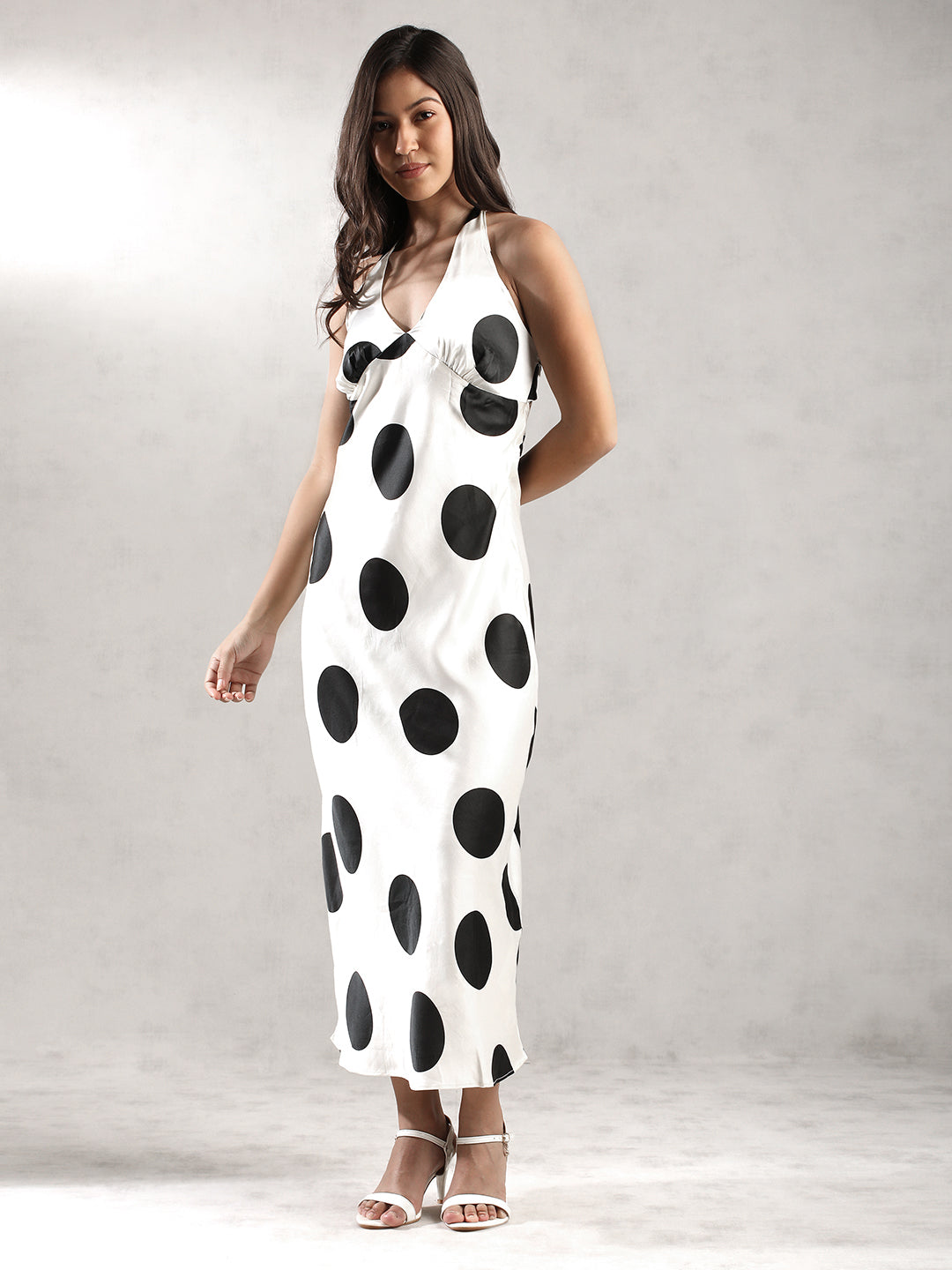 Women Cream Polka Dot Maxi Dress