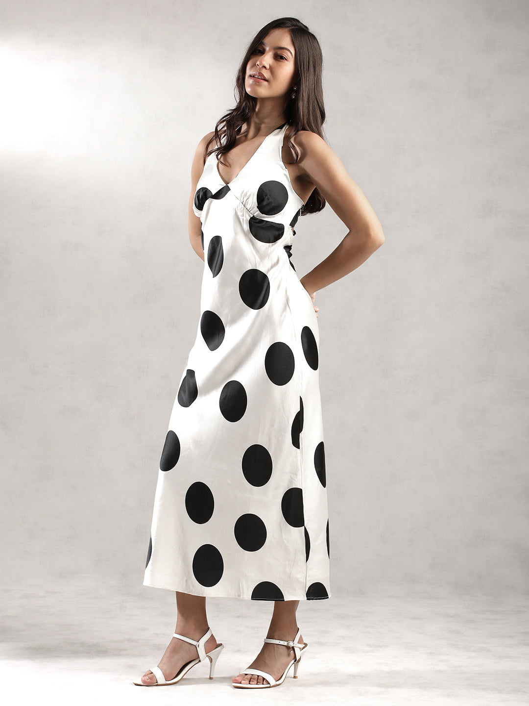 Women Cream Polka Dot Maxi Dress