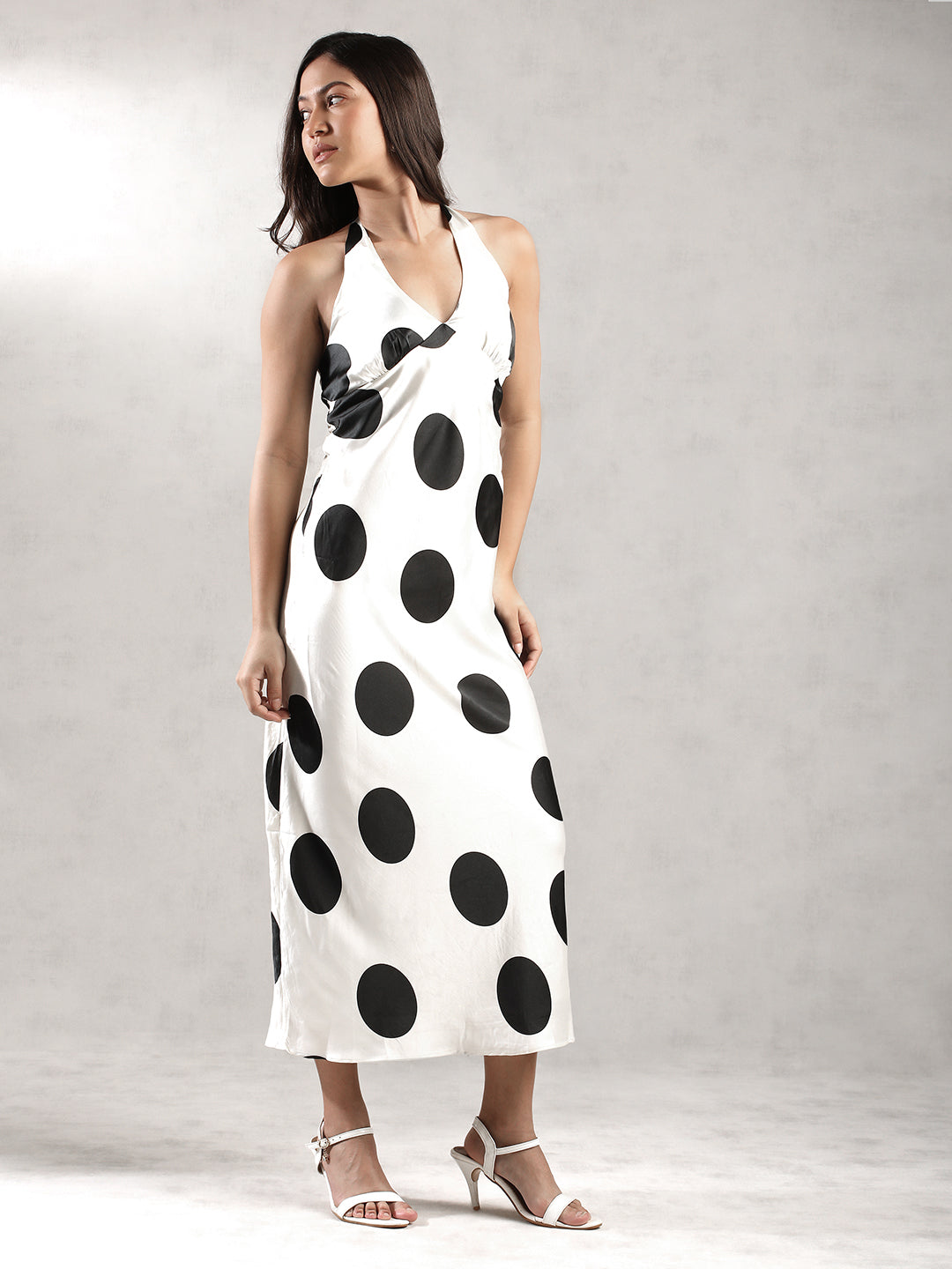 Women Cream Polka Dot Maxi Dress