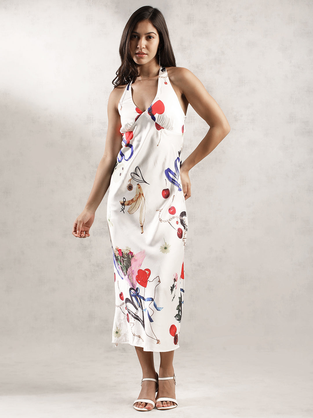 Women White Printed Maxi Dress