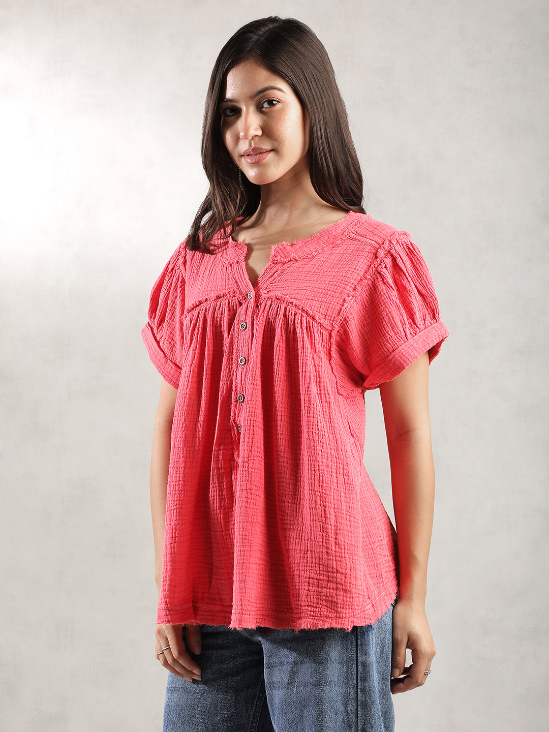 Women Pink Double Cloth Top