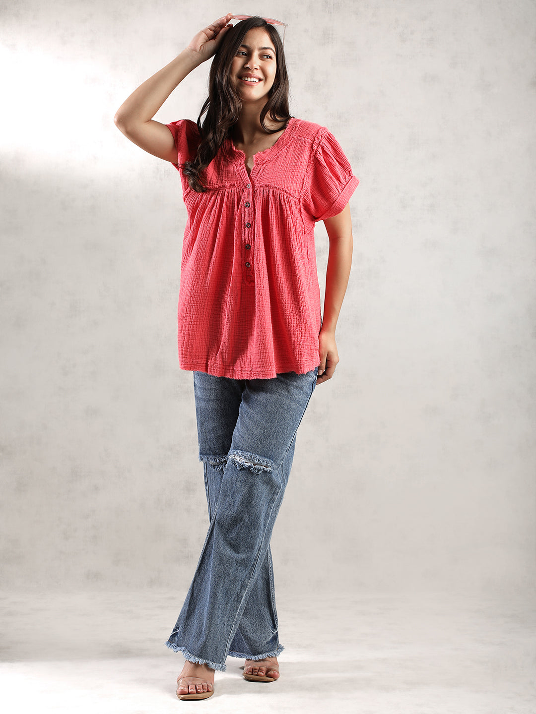 Women Pink Double Cloth Top