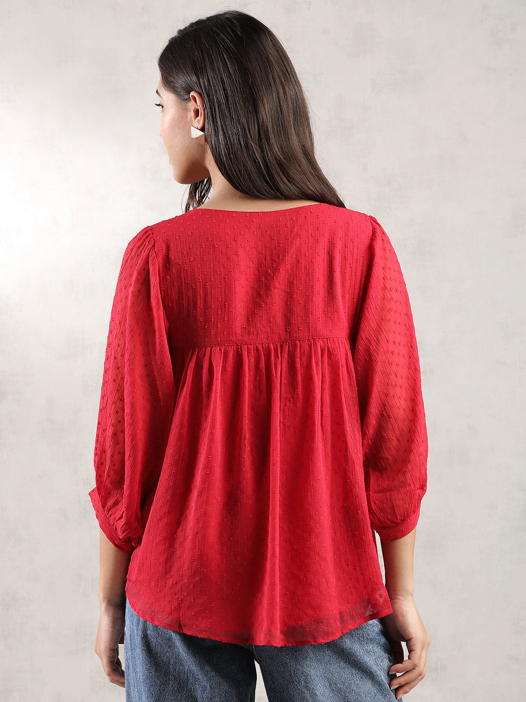 Women Red Textured Regular Fit Top