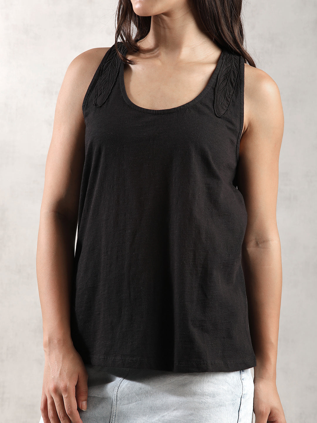 Women Black Comfort Fit Tank Top