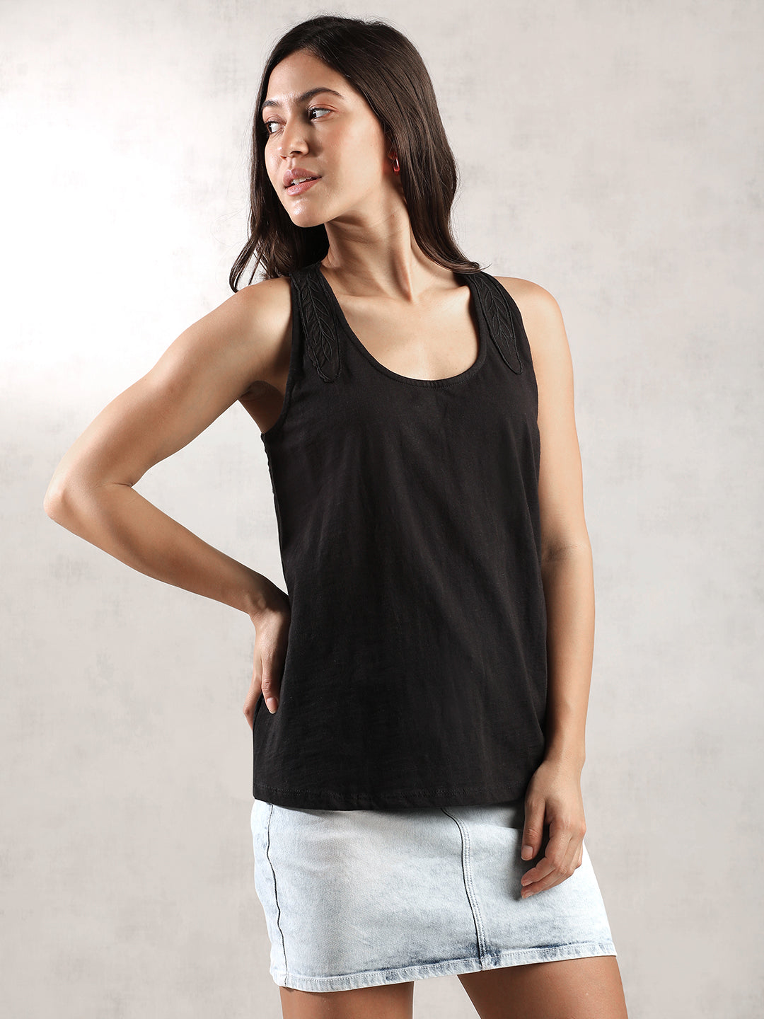 Women Black Comfort Fit Tank Top