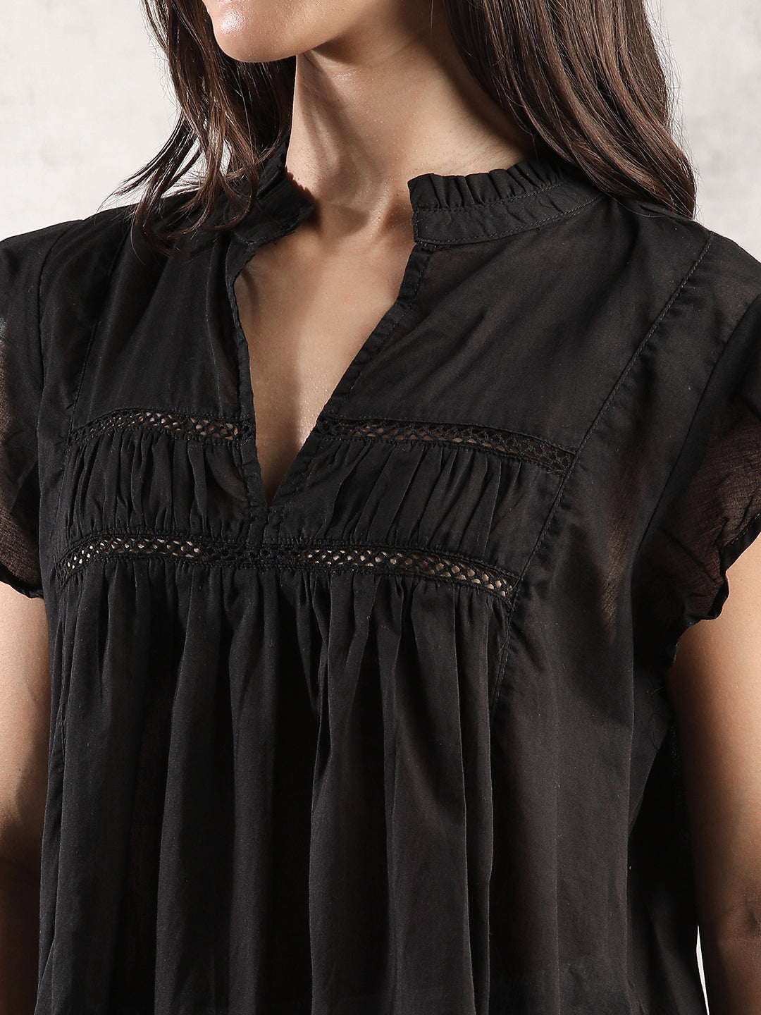 Women Black Mandarin Collar Top