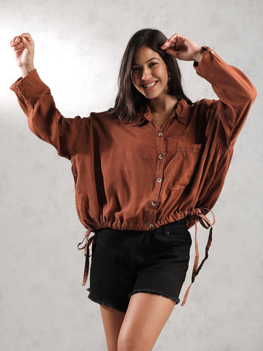 Women Brown Super Cool Oversize Top