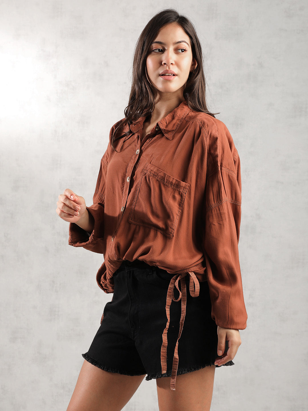 Women Brown Super Cool Oversize Top