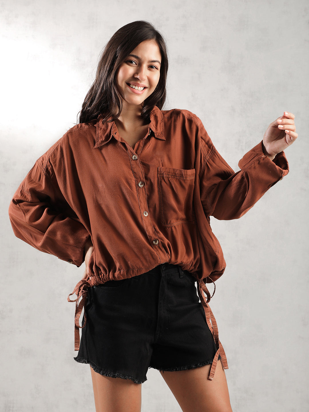 Women Brown Super Cool Oversize Top
