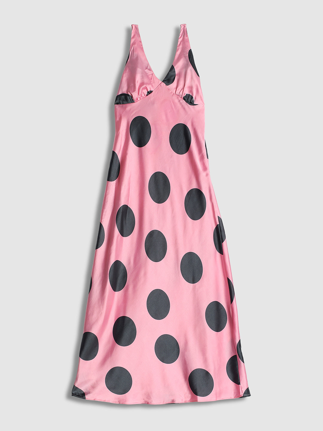 Women Pink Polka Dot Maxi Dress