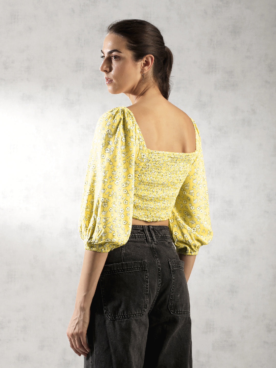 Women Yellow Fitted Crop Top