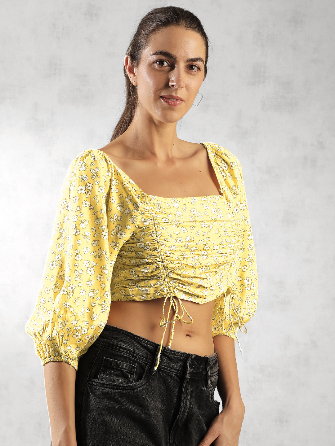 Women Yellow Fitted Crop Top