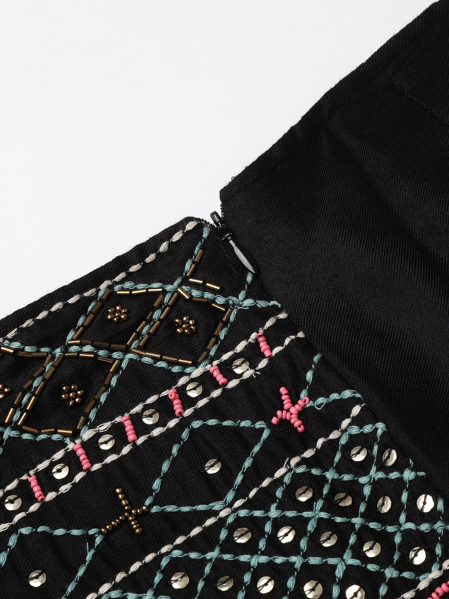 Women Slim Fit Black Embellished Mini Skirt